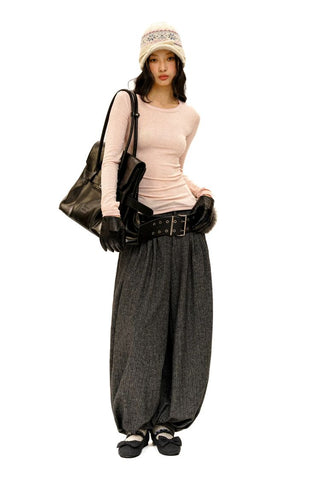 [Moromoro2] Wool Pleated Tapered Wide Pants