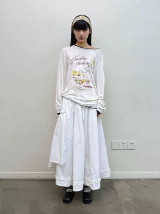 [NEVERSEEZ] Linen Blend Layered Neckline Long Sleeve Tee