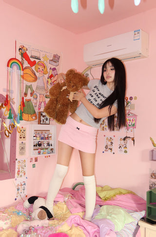 [EatmePlz] Bow-knot Solid Color Ultra-Short Hip Skirt