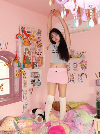 [EatmePlz] Bow-knot Solid Color Ultra-Short Hip Skirt
