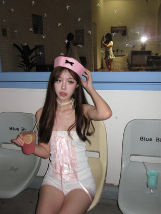 [EatmePlz] Lace Ribbon Bow-knot White Tube Top