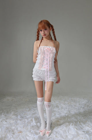 [EatmePlz] Lace Ribbon Bow-knot White Tube Top