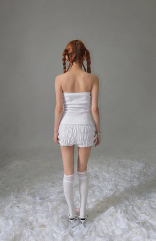 [EatmePlz] Lace Ribbon Bow-knot White Tube Top
