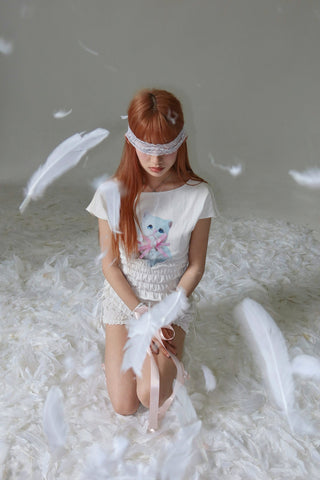 [EatmePlz] Short Kitten Pleated Waist Slim Top