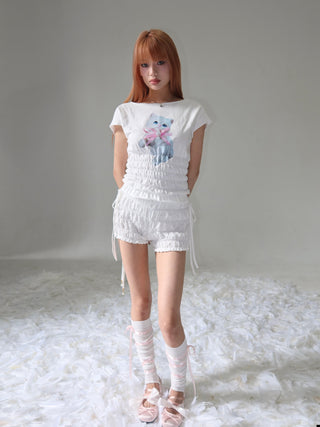 [EatmePlz] Short Kitten Pleated Waist Slim Top