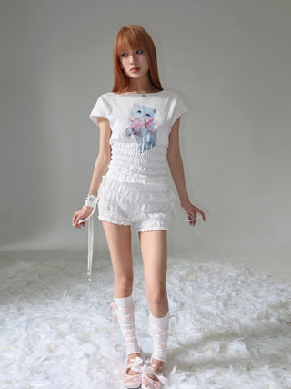 [EatmePlz] Short Kitten Pleated Waist Slim Top