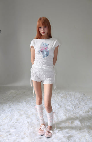 [EatmePlz] Short Kitten Pleated Waist Slim Top