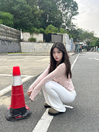 [EatmePlz]  Slim Ballet Style Letter Print Flared Pants