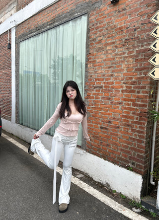 [EatmePlz]  Slim Ballet Style Letter Print Flared Pants