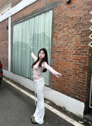 [EatmePlz]  Slim Ballet Style Letter Print Flared Pants