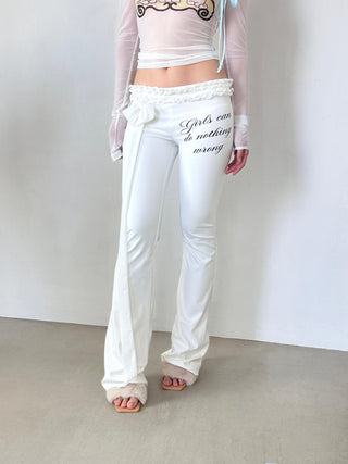 [EatmePlz]  Slim Ballet Style Letter Print Flared Pants