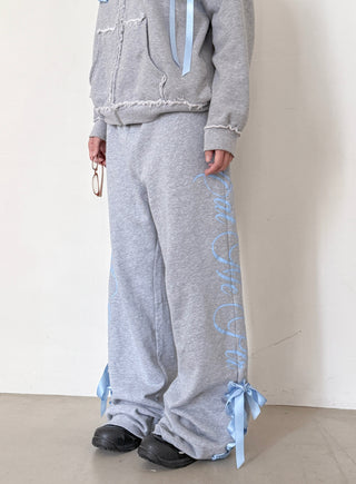 [EatmePlz] Contrast Ribbon Casual Wide-leg Sweatpants Set