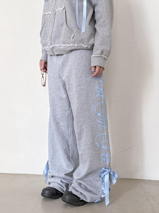 [EatmePlz] Contrast Ribbon Casual Wide-leg Sweatpants Set