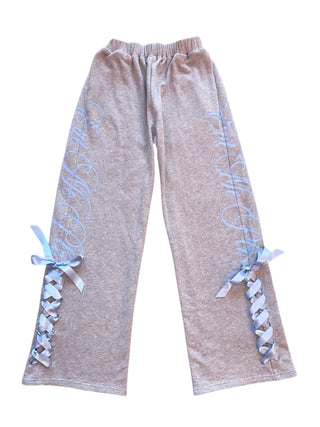 [EatmePlz] Contrast Ribbon Casual Wide-leg Sweatpants Set