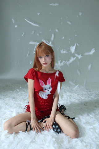 [EatmePlz] Sour Candy Red Short Bunny Top