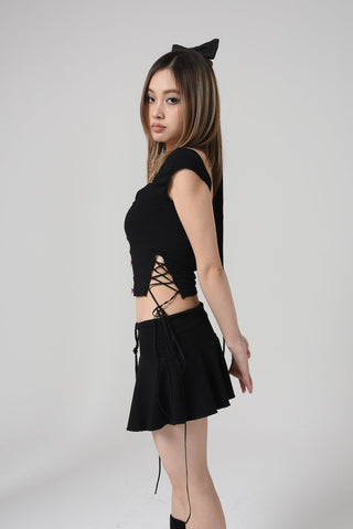 [EatmePlz] Printed graphic Low waist skirt
