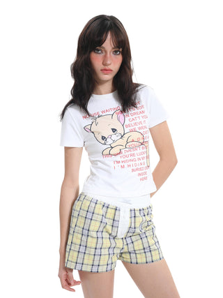 [EatmePlz] Retro Y2K light yellow plaid shorts