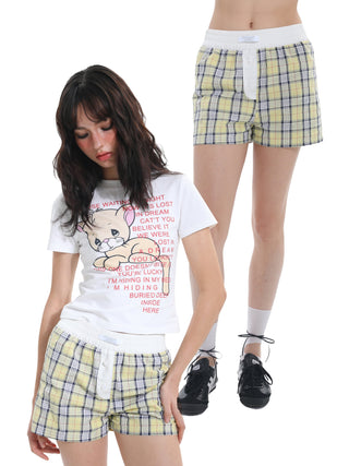 [EatmePlz] Retro Y2K light yellow plaid shorts