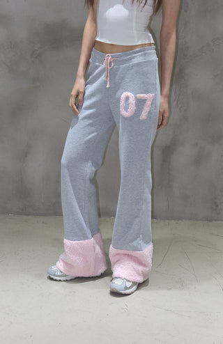 [EatmePlz] Pink and gray plush stitching sporty trousers