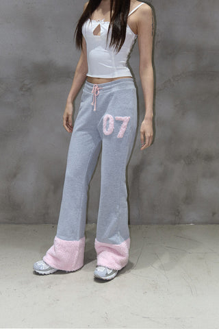 [EatmePlz] Pink and gray plush stitching sporty trousers