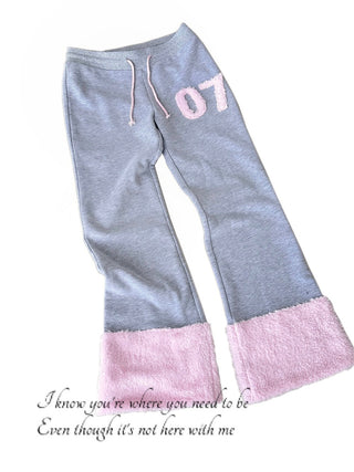 [EatmePlz] Pink and gray plush stitching sporty trousers