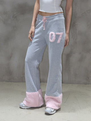 [EatmePlz] Pink and gray plush stitching sporty trousers