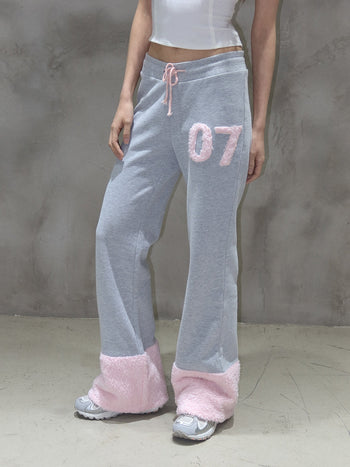 [EatmePlz] Pink and gray plush stitching sporty trousers