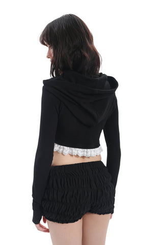 [EatmePlz] Lace stitching knitted hoodie