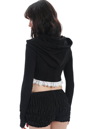 [EatmePlz] Lace stitching knitted hoodie
