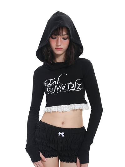 [EatmePlz] Lace stitching knitted hoodie