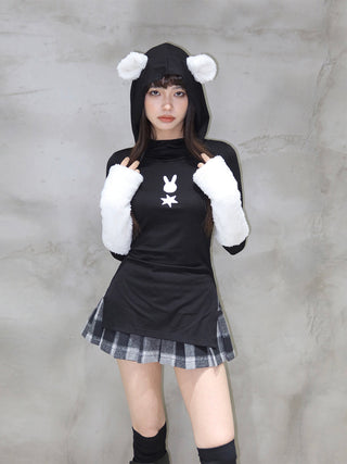 [EatmePlz] Bunny print plush sleeves slim top