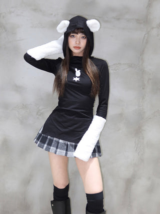 [EatmePlz] Bunny print plush sleeves slim top