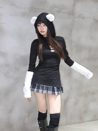 [EatmePlz] Bunny print plush sleeves slim top