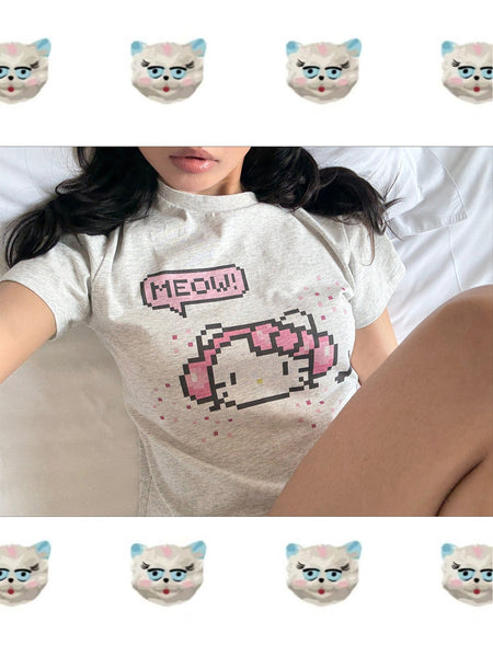 [EATMEPLZ] pixel kitty tee