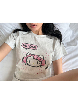 [EATMEPLZ] pixel kitty tee