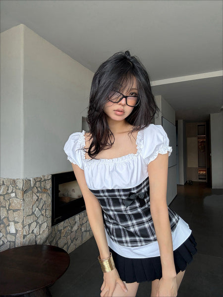 [EATMEPLZ] plaid puff shirt