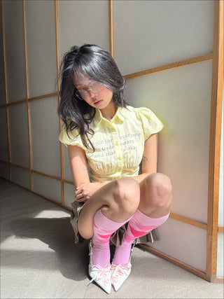 [EATMEPLZ] yellow letter shirt