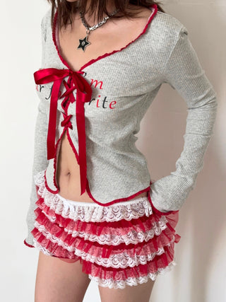 [EATMEPLZ] red white puffy shorts