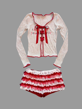 [EATMEPLZ] red white puffy shorts