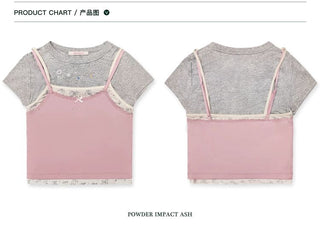 [Moromoro2] Layered Cami Rhinestone Bow Satin  Top