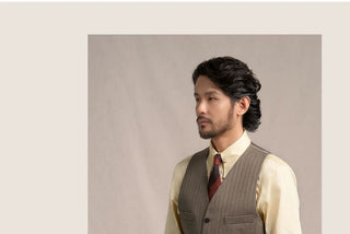 [CULTUM] 1930s Wool Blend Striped V-Neck Vest