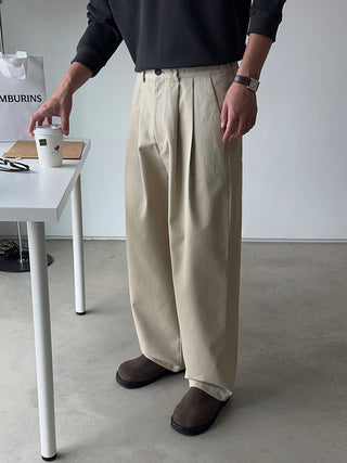 Getty Herringbone Double-Pleat Half-Band Pants