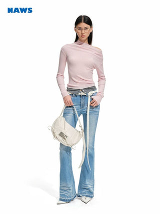 [NOTAWEAR] Wool Blend Asymmetric Layered Knit  Top