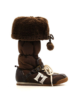 [Moromoro2] Furry Ball Patchwork Leather Boxing  Boots