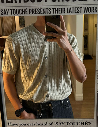 Y Cable Cool Collared Short Sleeve Knit (cool fabric)