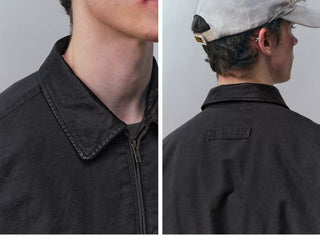 [Monterest] Washed Cotton Work Jacket with Leather Collar