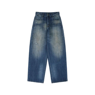 [MASONPRINCE] Studded Wide Leg Distressed Jeans