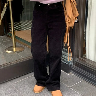 Bold brushed-back wide corduroy pants