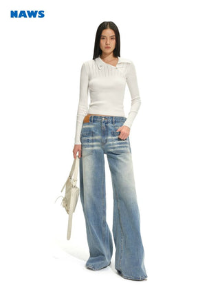 [NOTAWEAR] Asymmetric Polo Knit Top Slim  Fit