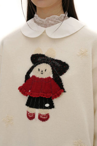 [Moromoro2] Rabbit Embroidered Fair Isle Knit  Sweater